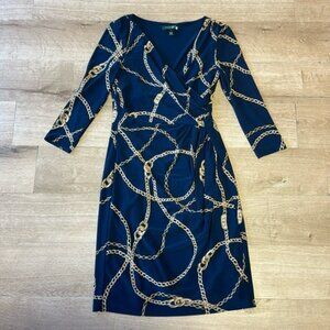 Lauren Ralph Lauren Gold Chain Wrap Dress.  Women’s size 8.